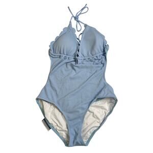 Les Canebiers by Saint Tropez NWT One Piece Swimsuit Blue L Ruffled Coquette